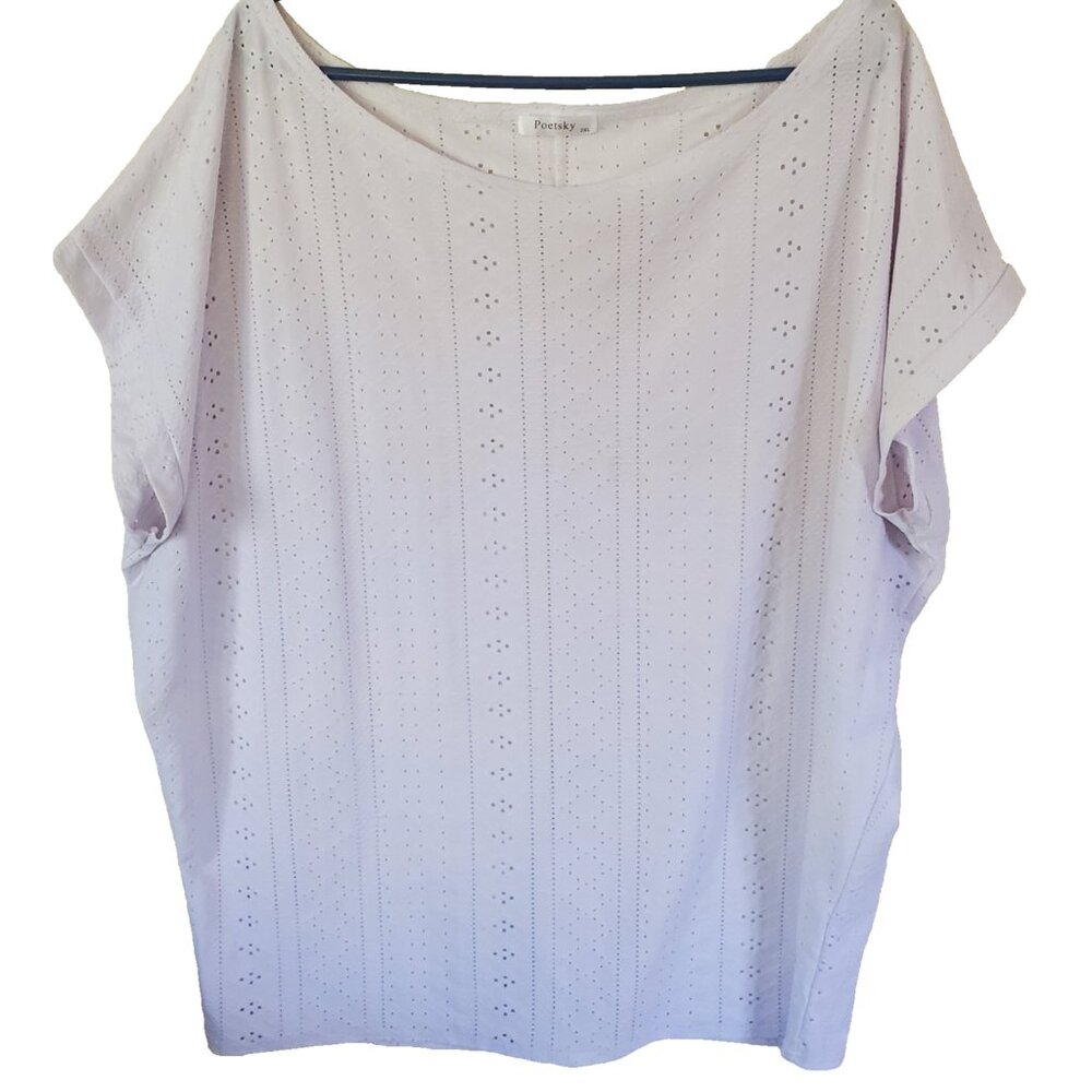 Poetsky Womens White Eyelet Tunic Top Plus Size 2XL Stretch Minimalist‎ Feminine